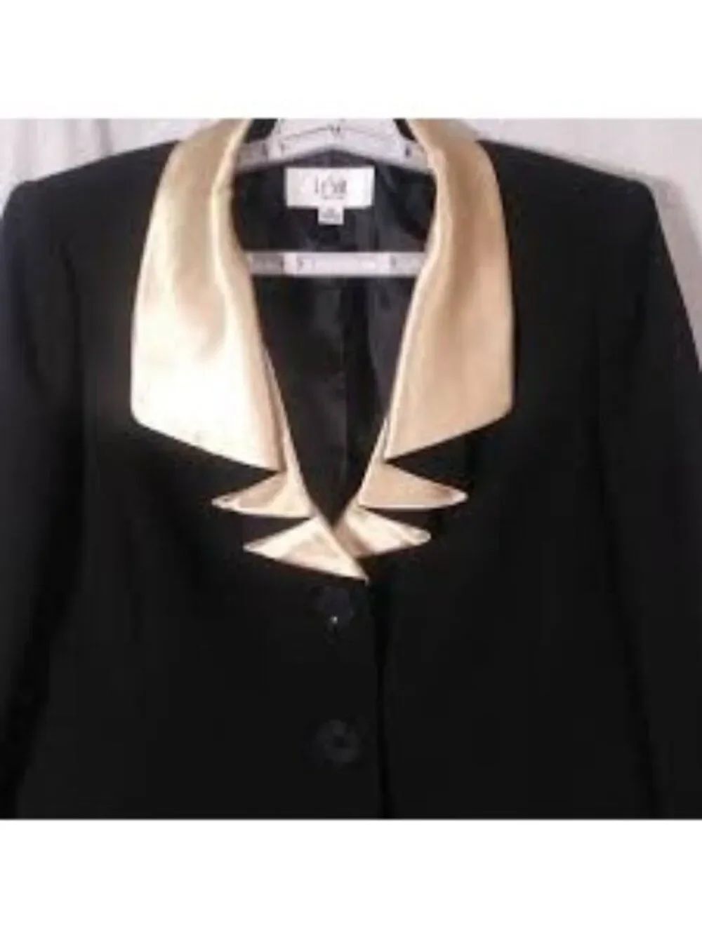 Kasper Women’s Black Gold Satin Ruffle Collar Blazer Size 18